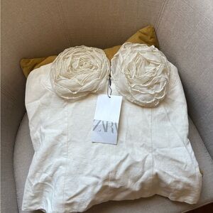 Zara Cream Strapless Top with Rosette Details